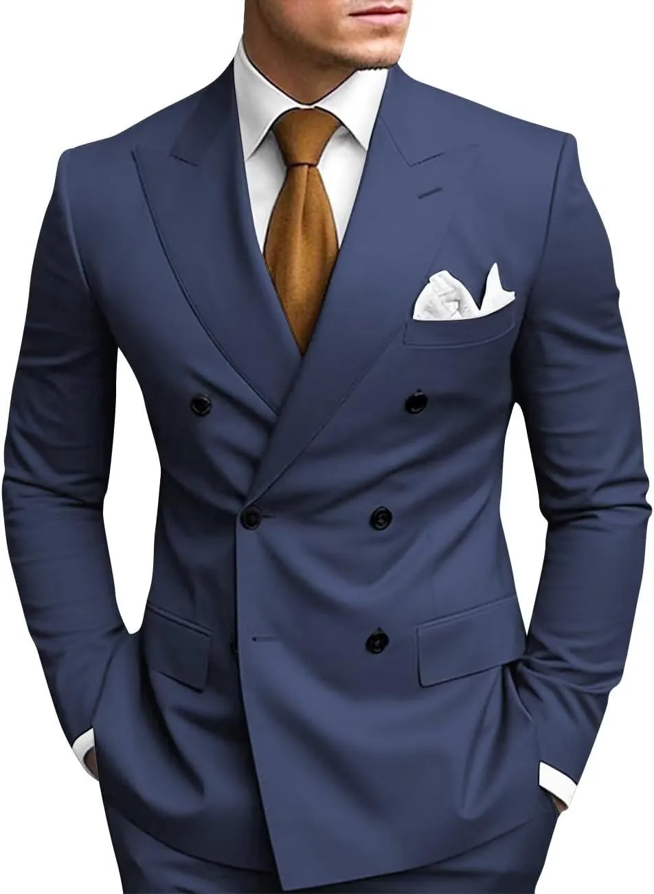 2 Piece Double Breasted Suit Men Slim Fit Mens Double Breasted Blazer Pants Sets Wedding Prom Homecoming Suit
