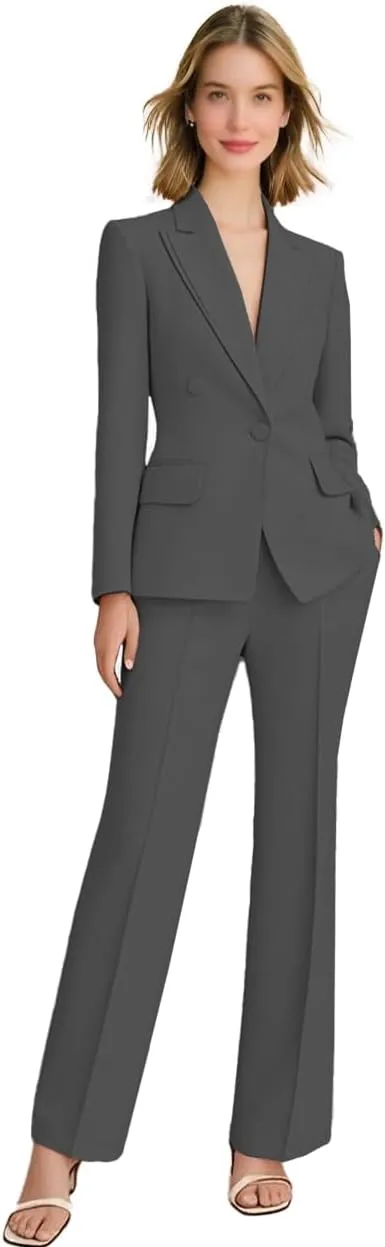 2 Piece Outfits for Women Business Casual Tuxedo Blazer High Waisted Wide Leg Pants Suits