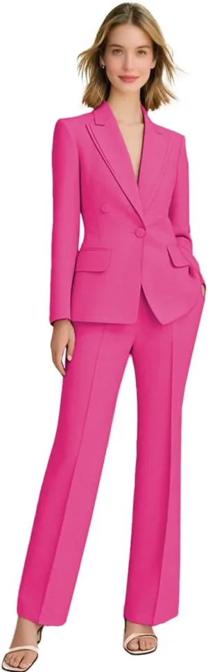 2 Piece Outfits for Women Business Casual Tuxedo Blazer High Waisted Wide Leg Pants Suits