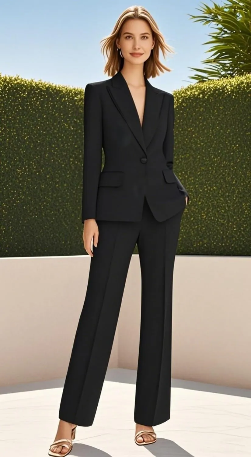 2 Piece Outfits for Women Business Casual Tuxedo Blazer High Waisted Wide Leg Pants Suits