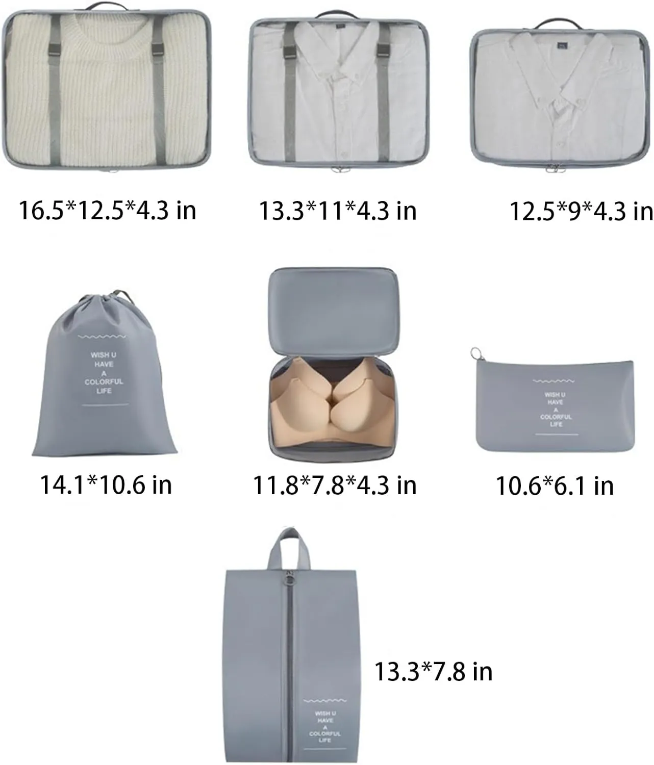 7set Packing Cubes for suitcases Travel Storage Bag Mesh Breathable Travel Packing Cubes for Suitcases Durable Travel Compression Storage Shoe Bag