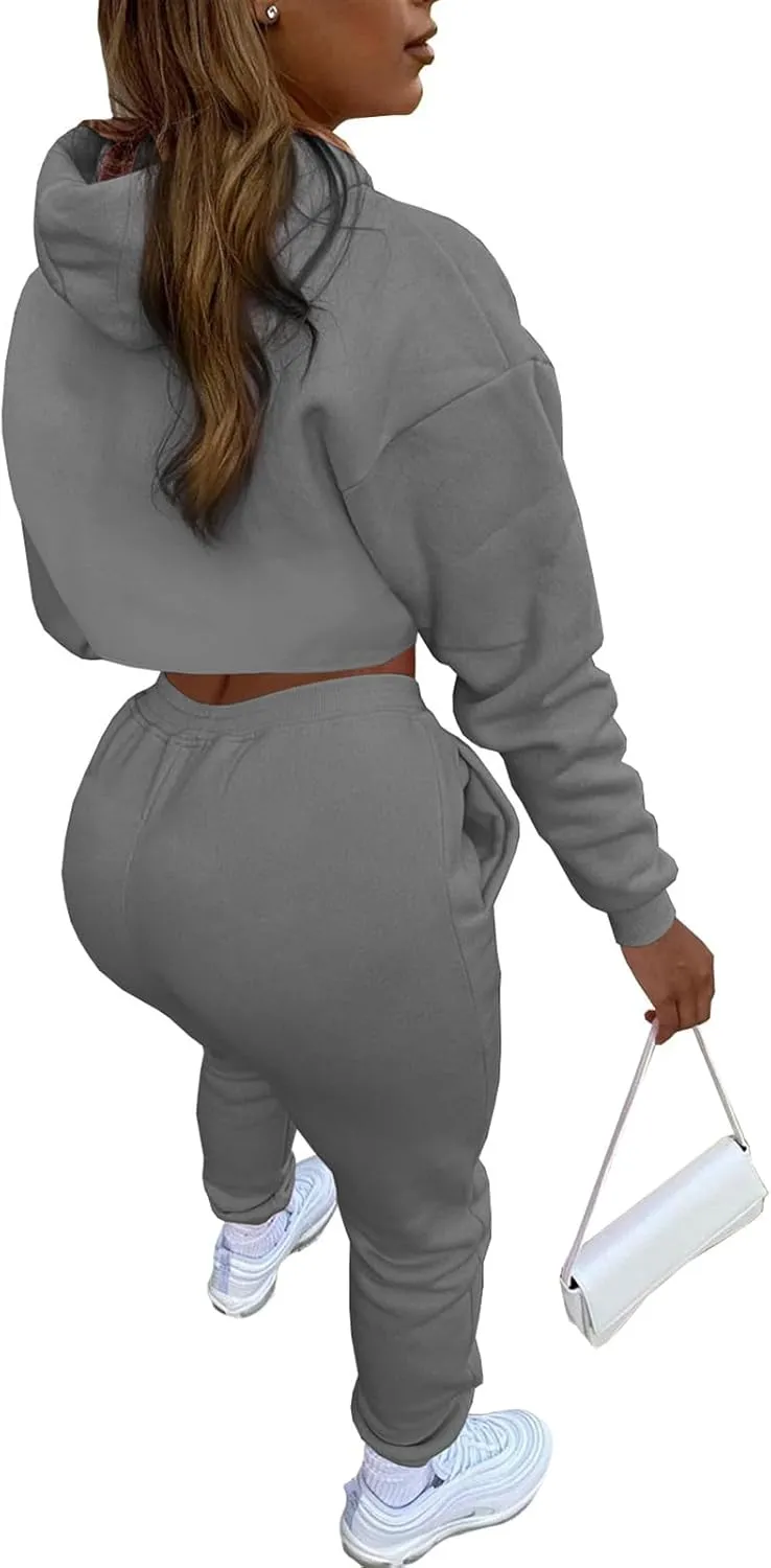 Adogirl Women 3 Piece Outfits Tracksuits Set Sexy Long Sleeve Pullover Hoodie Tank Crop Tops Jogger Sweatpants Sweatsuits