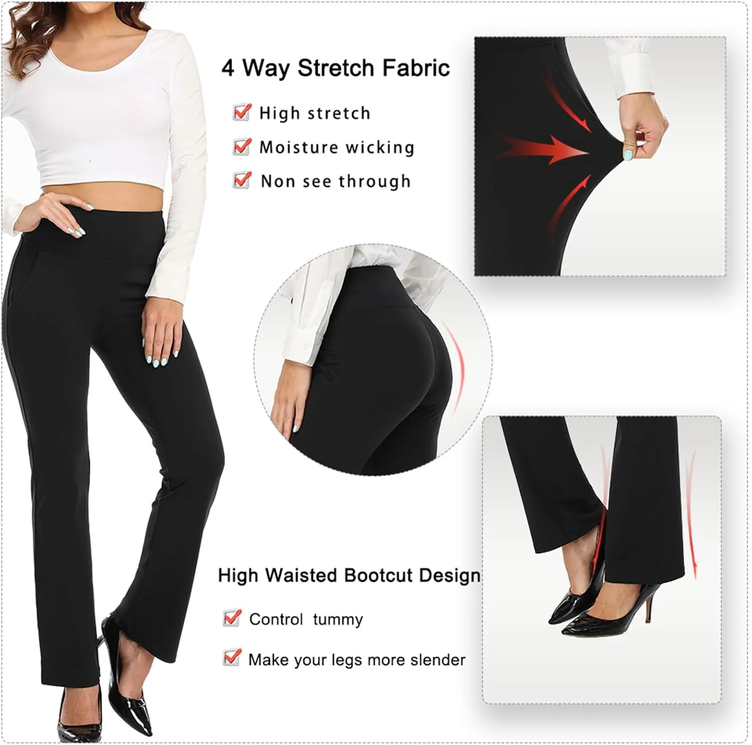 Agenlulu High Waisted Dress Pants for Women Petite/Regular/Tall Bootcut Pull On Work Slacks for Women 28"/29.5"/31.5"