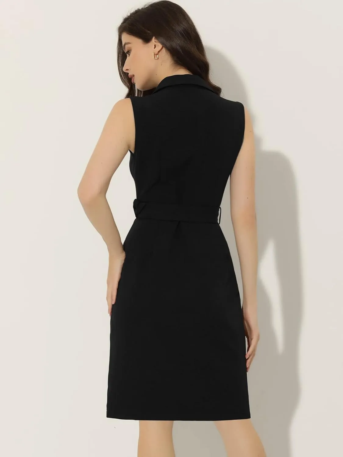 Allegra K Women's Blazer Dresses Summer Sleeveless Notched Lapel Double Breasted Belted Work Office Dress