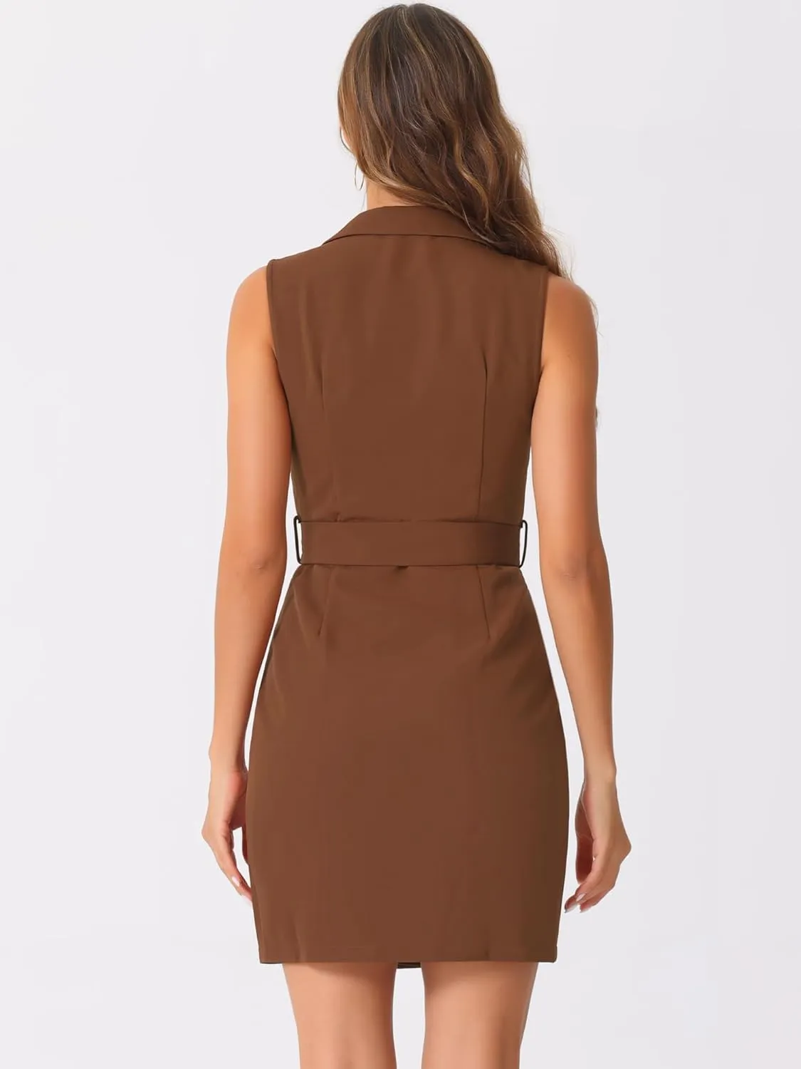 Allegra K Women's Blazer Dresses Summer Sleeveless Notched Lapel Double Breasted Belted Work Office Dress