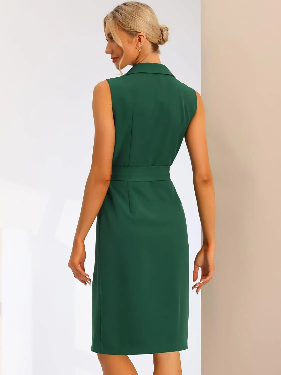 Allegra K Women's Blazer Dresses Summer Sleeveless Notched Lapel Double Breasted Belted Work Office Dress
