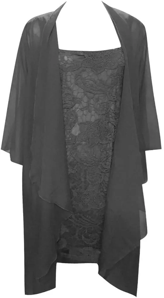 Aniywn Wedding Guest Dresses for Women, 2 Pieces Lace Mother of The Bride Dress with Jacket Chiffon Formal Evening Dresses