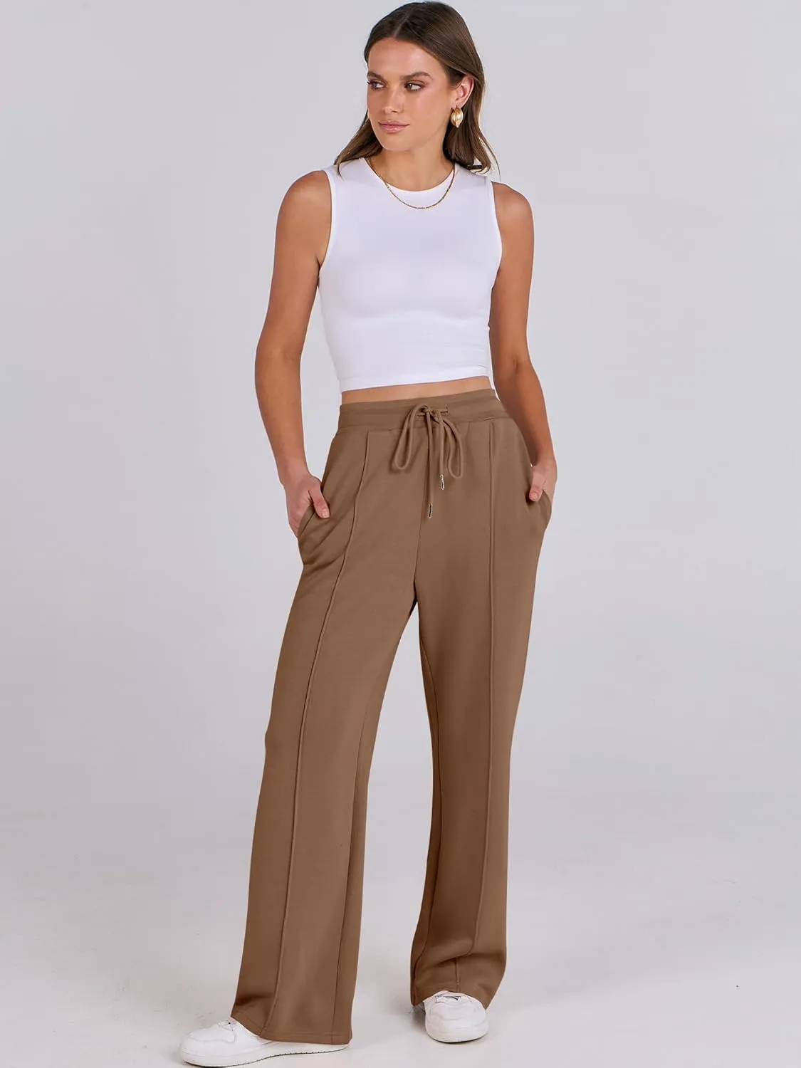 ANRABESS Women's Wide Leg Sweatpants High Waist Baggy Flared Pants Drawstring Athletic Joggers Sweat Pants