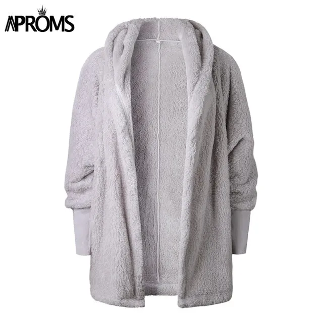 Aproms Candy Color Soft Teddy Jacket Women Autumn Loose Hooded Coats Winter Streetwear Open Style Warm Coats Outwear Female 2018