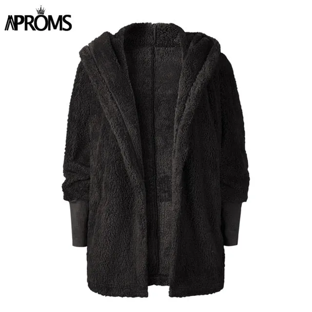 Aproms Candy Color Soft Teddy Jacket Women Autumn Loose Hooded Coats Winter Streetwear Open Style Warm Coats Outwear Female 2018