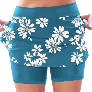 Athletic Skorts for Woman Elastic Tennis Yoga Shorts High Waist Daisy Printed Skirts Tummy Control Skinny Joggers