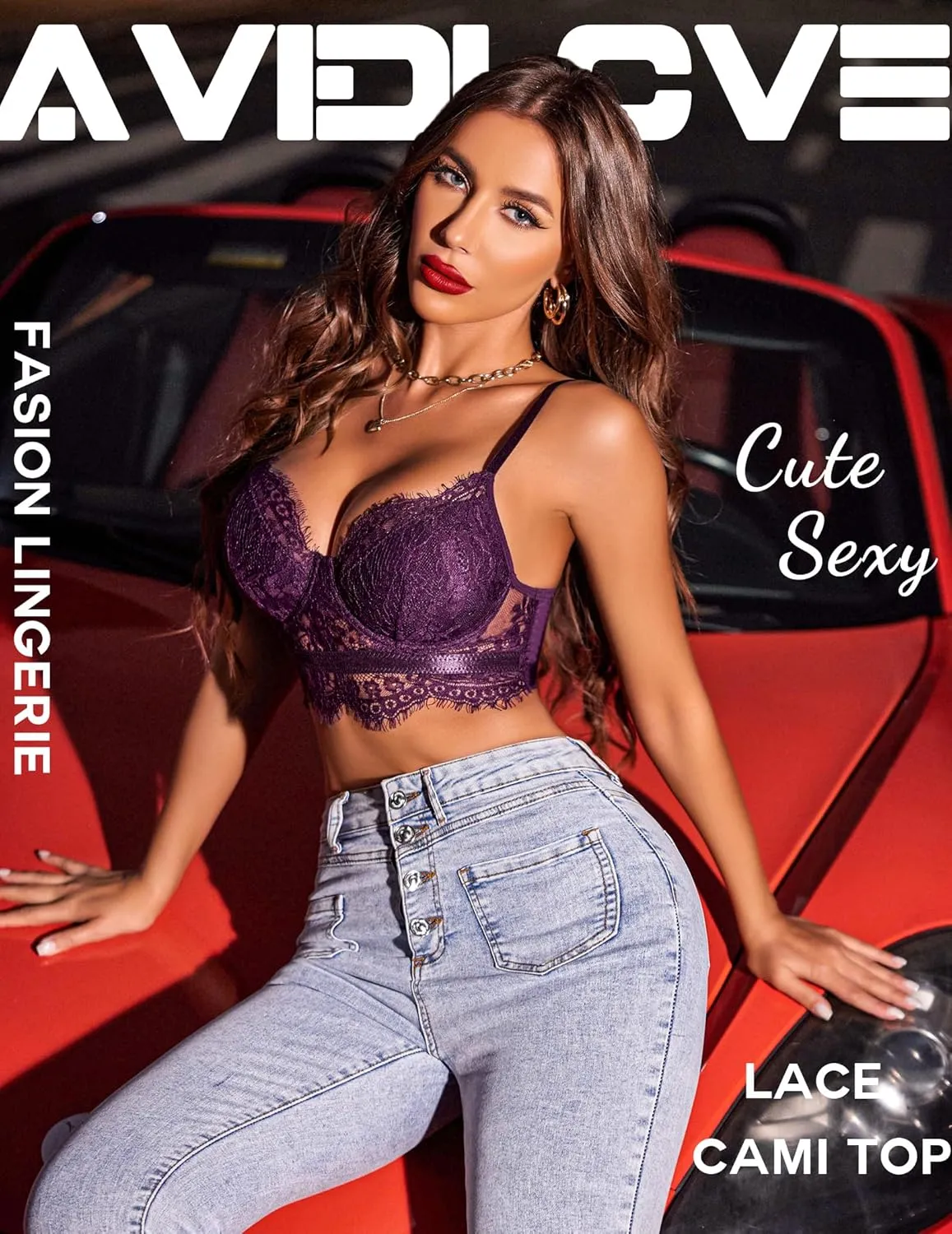 Avidlove Lace Bralettes for Women Y2k Strap Bustier Cami Top V Neck Camisole Lingerie