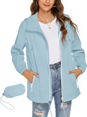 Avoogue Womens Waterproof Raincoat Lightweight Breathable Rain Jacket Hooded Rain Coat Outdoor Active Windbreaker with Pocket