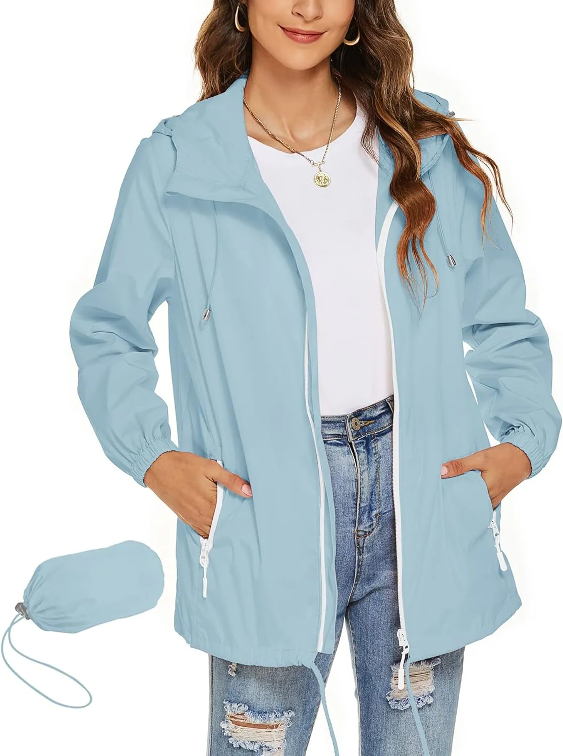 Avoogue Womens Waterproof Raincoat Lightweight Breathable Rain Jacket Hooded Rain Coat Outdoor Active Windbreaker with Pocket