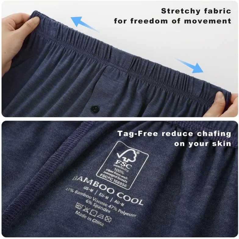 BAMBOO COOL Men's Boxer Shorts Underwear Breathable Stretchy Buttery Soft Boxers with Button Fly 3 or 5 Pack