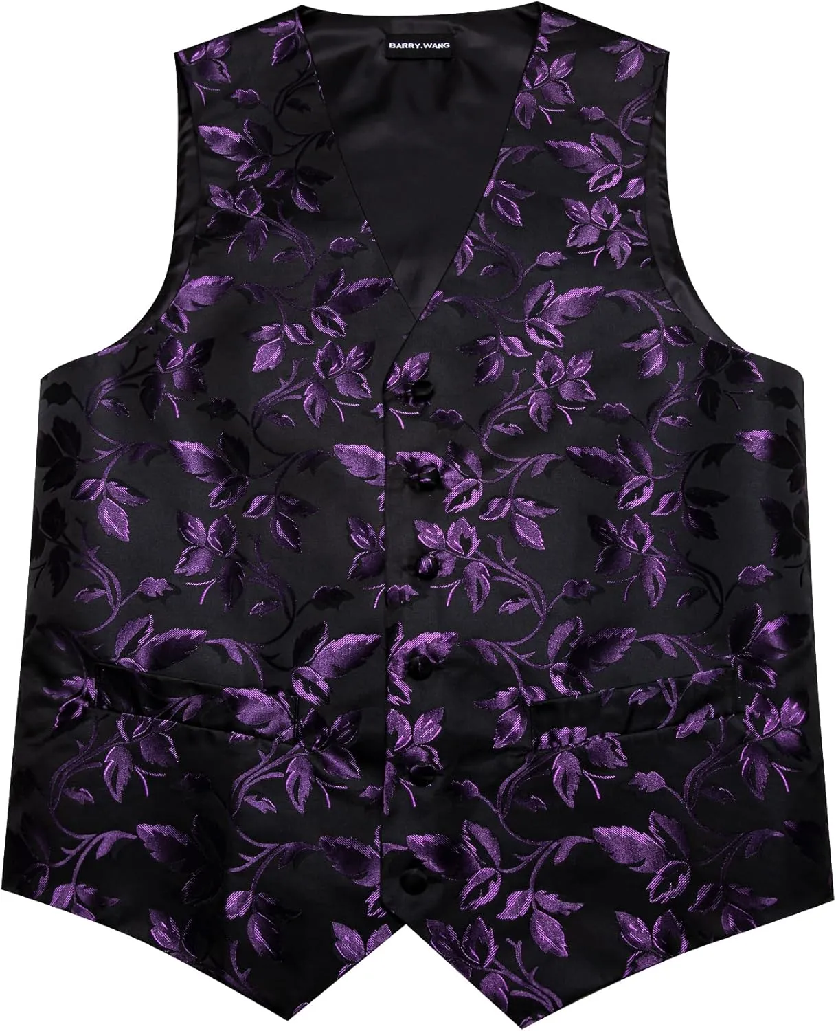 Barry.Wang Formal Men Flower Vest Paisley Jacquard Silk Ties Suit Waistcoat Set Wedding 5PCS