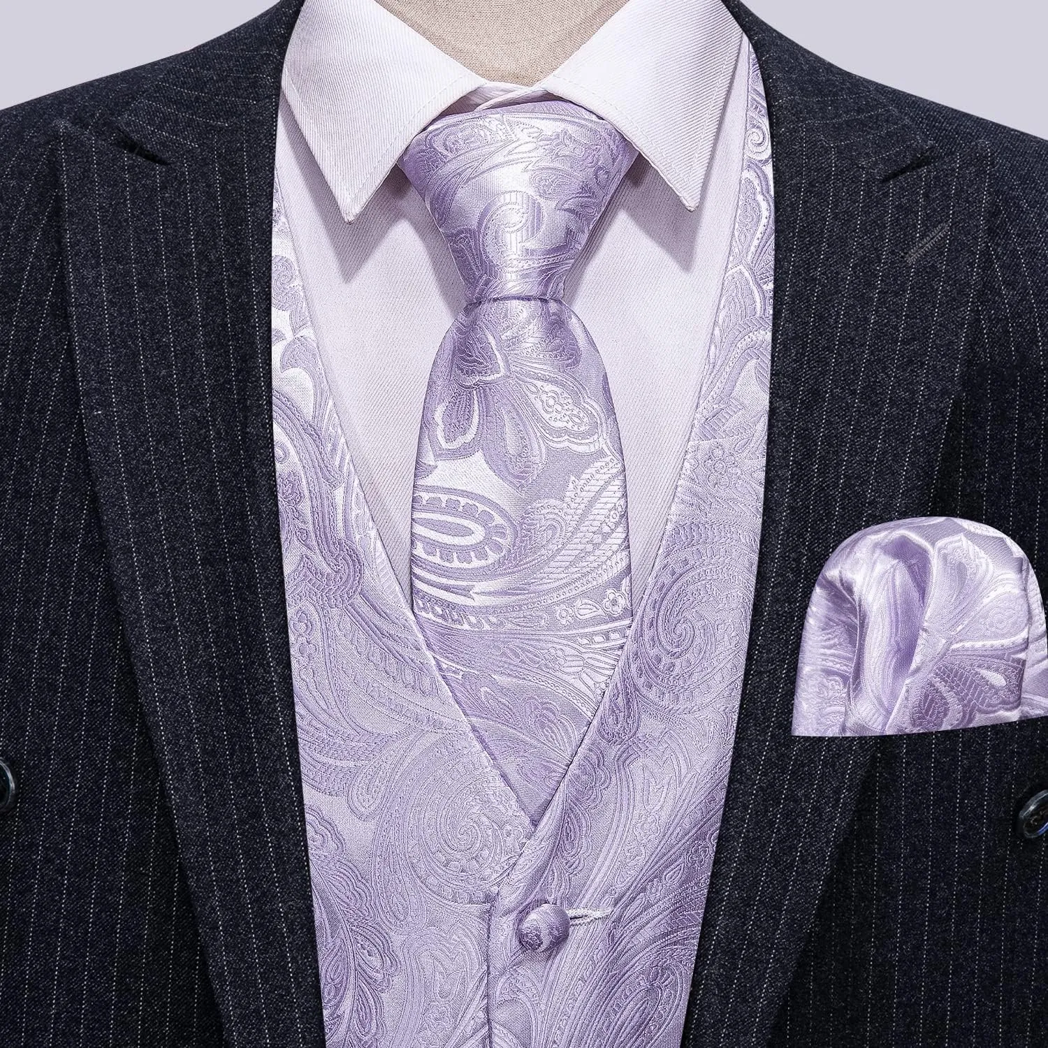 Barry.Wang Formal Men Flower Vest Paisley Jacquard Silk Ties Suit Waistcoat Set Wedding 5PCS