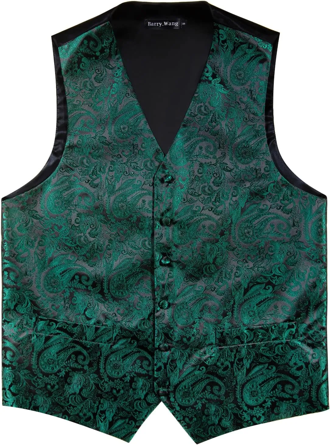 Barry.Wang Formal Men Flower Vest Paisley Jacquard Silk Ties Suit Waistcoat Set Wedding 5PCS