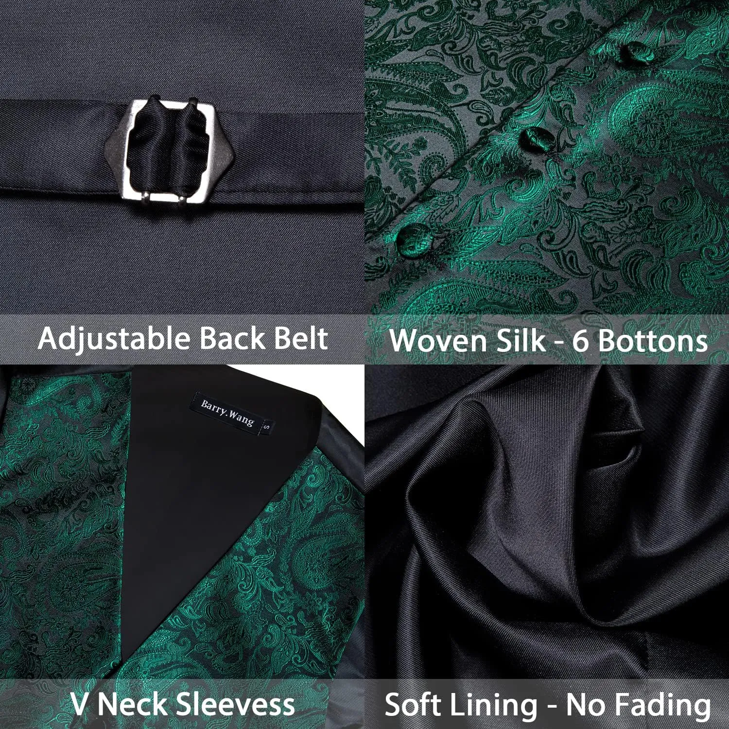 Barry.Wang Formal Men Flower Vest Paisley Jacquard Silk Ties Suit Waistcoat Set Wedding 5PCS