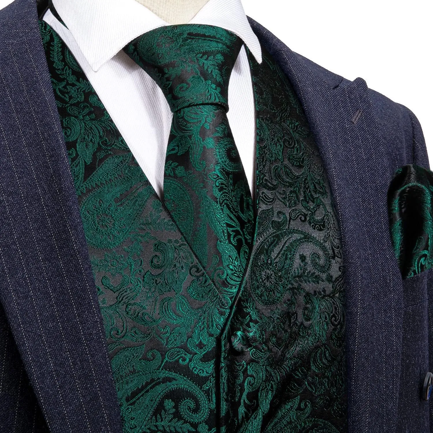 Barry.Wang Formal Men Flower Vest Paisley Jacquard Silk Ties Suit Waistcoat Set Wedding 5PCS