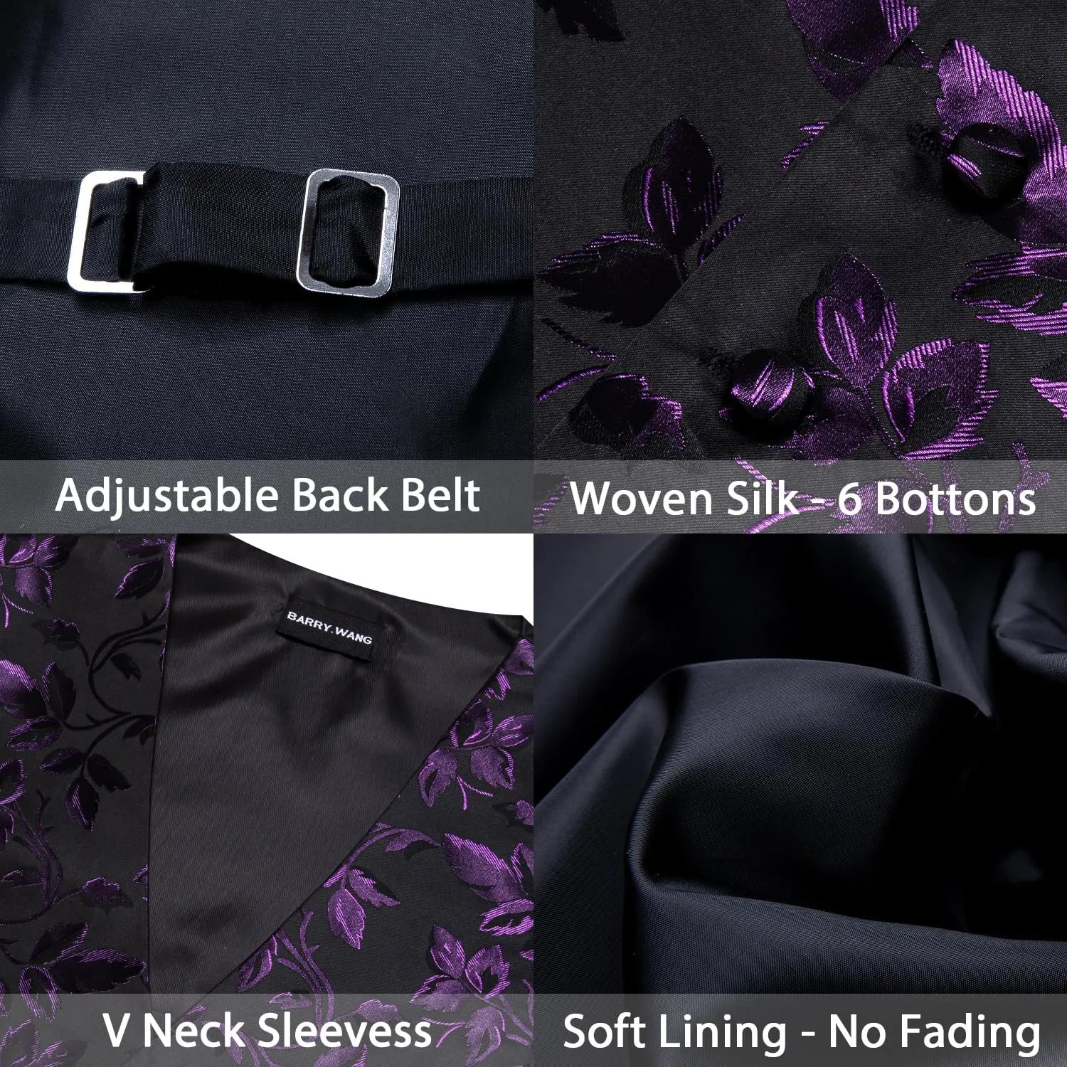 Barry.Wang Formal Men Flower Vest Paisley Jacquard Silk Ties Suit Waistcoat Set Wedding 5PCS