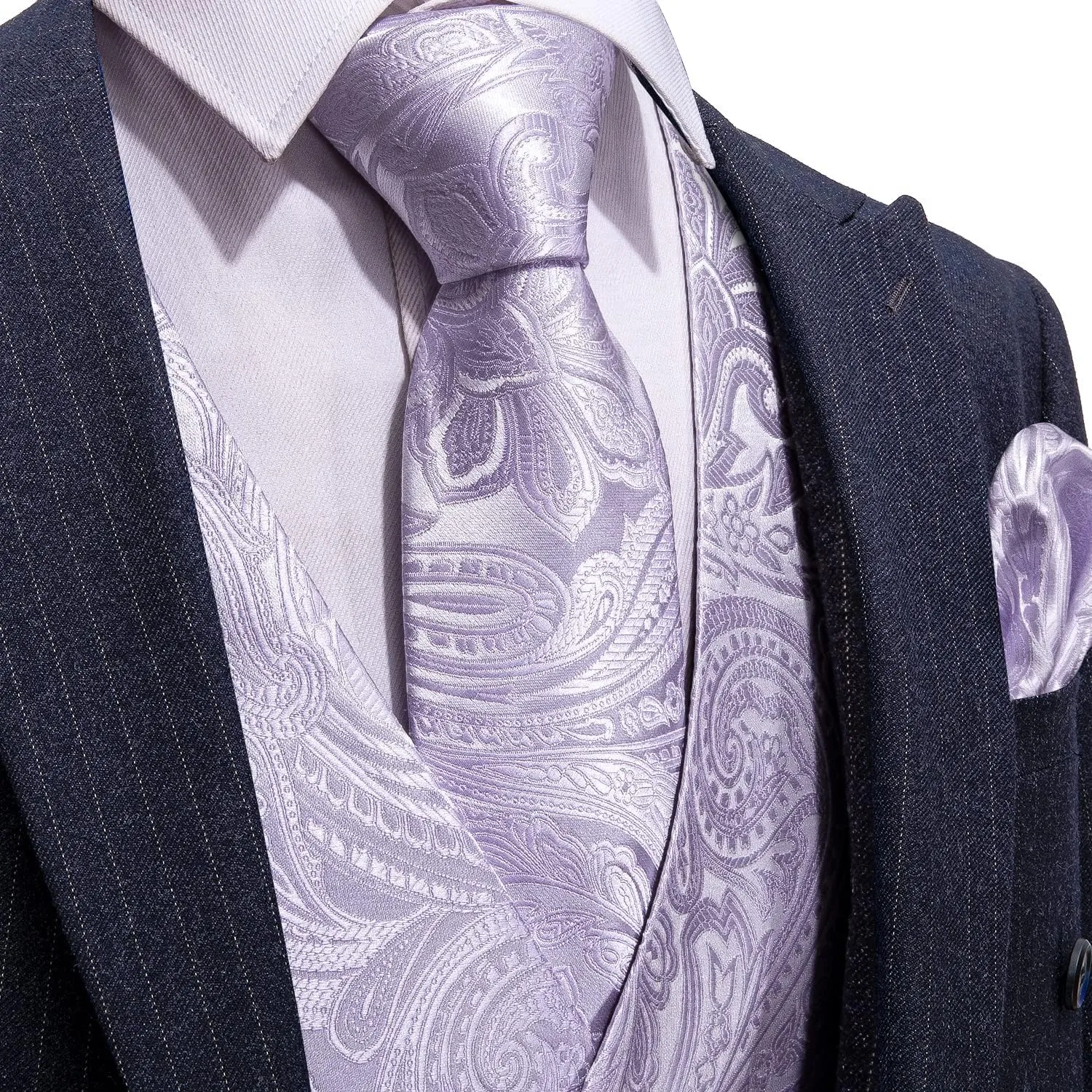 Barry.Wang Formal Men Flower Vest Paisley Jacquard Silk Ties Suit Waistcoat Set Wedding 5PCS