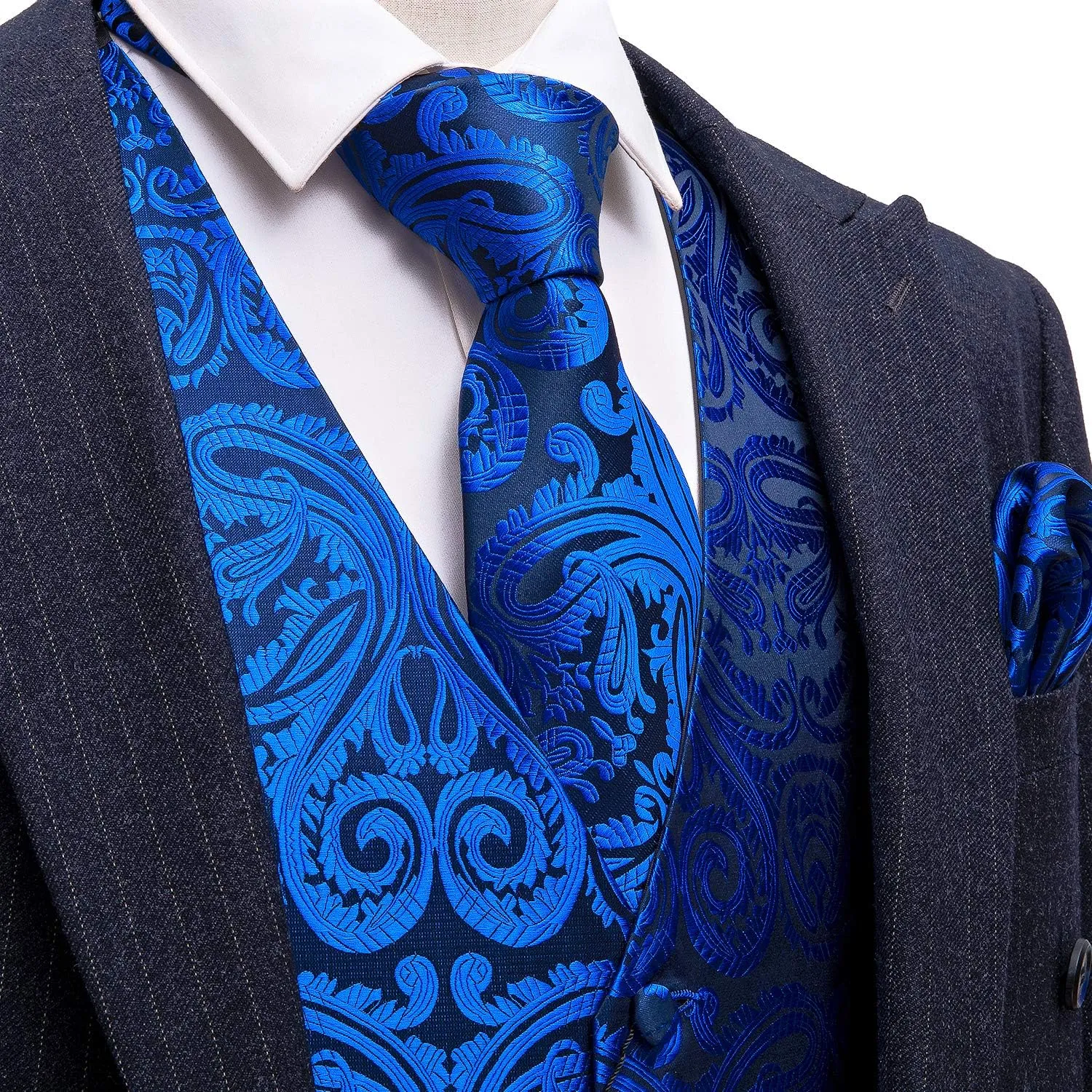 Barry.Wang Formal Men Vest Paisley Jacquard Silk Tie Suit Waistcoat Set Wedding 5PCS