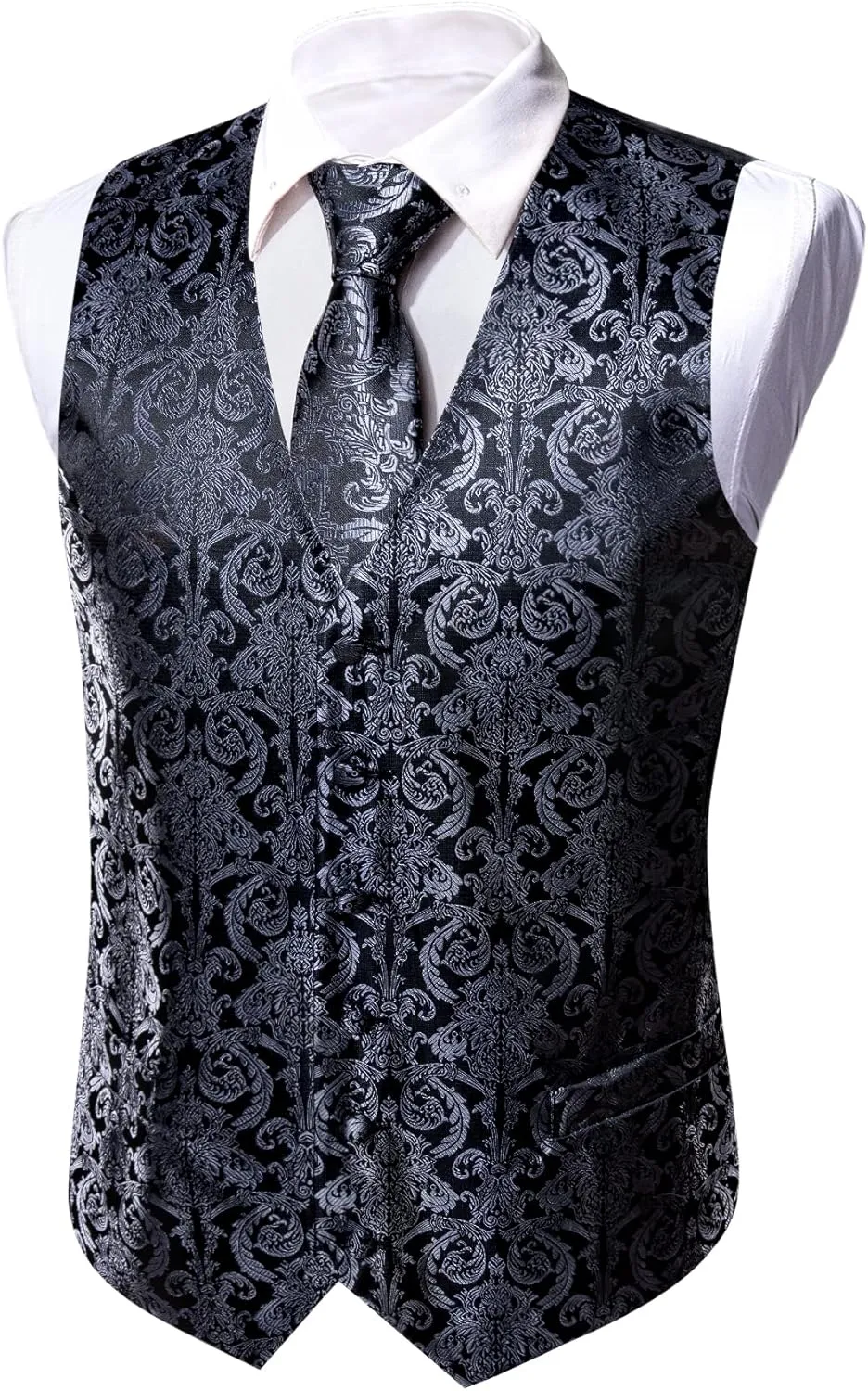 Barry.Wang Formal Men Vest Paisley Jacquard Silk Tie Suit Waistcoat Set Wedding 5PCS