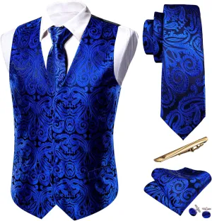 Barry.Wang Formal Men Vest Paisley Jacquard Silk Tie Suit Waistcoat Set Wedding 5PCS