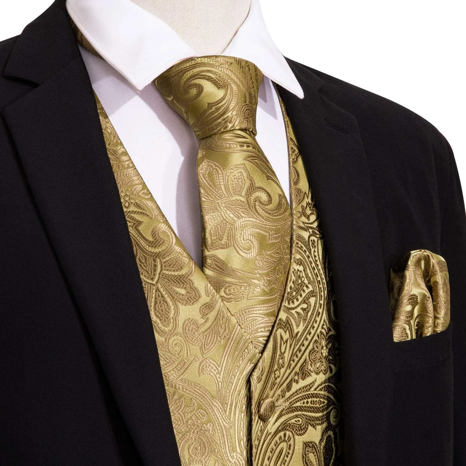 Barry.Wang Formal Men Vest Paisley Jacquard Silk Tie Suit Waistcoat Set Wedding 5PCS