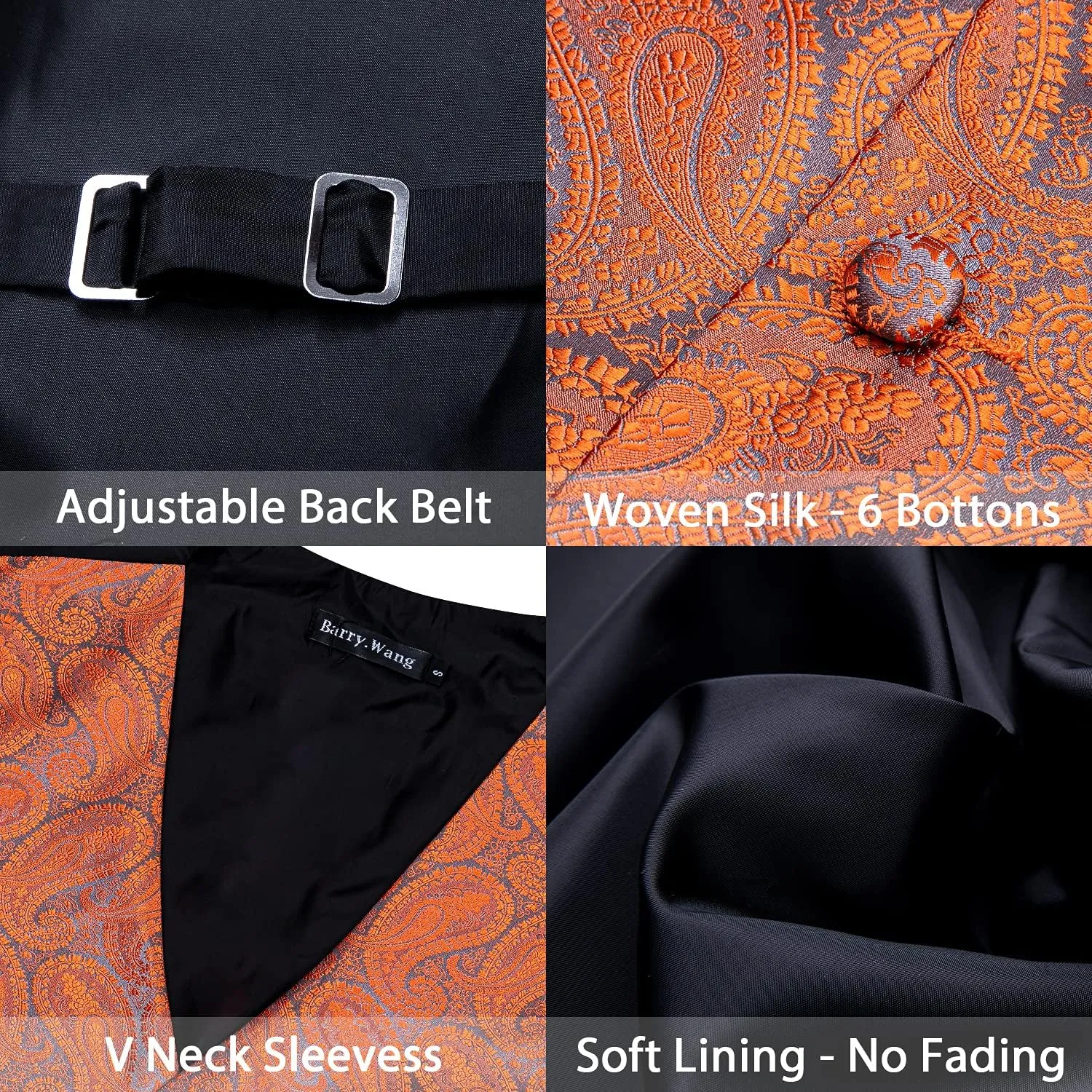 Barry.Wang Formal Men Vest Paisley Jacquard Silk Tie Suit Waistcoat Set Wedding 5PCS
