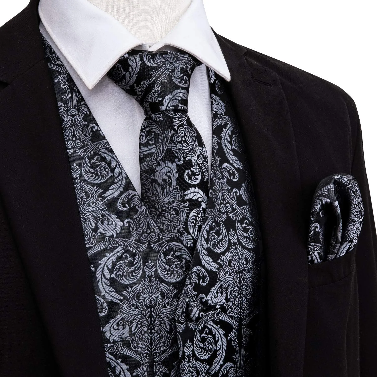 Barry.Wang Formal Men Vest Paisley Jacquard Silk Tie Suit Waistcoat Set Wedding 5PCS