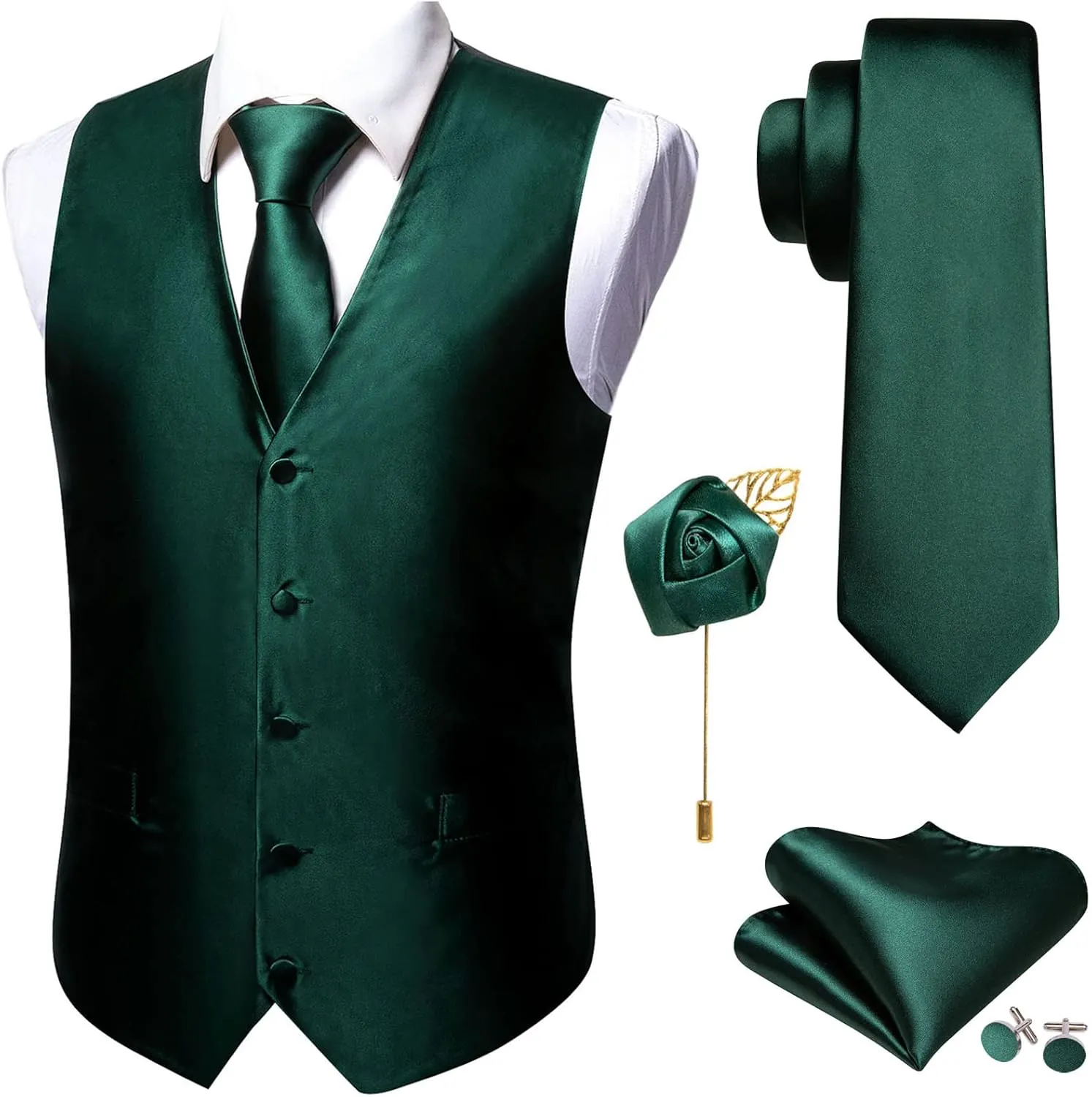 Barry.Wang Formal Men Vest Paisley Jacquard Silk Tie Suit Waistcoat Set Wedding 5PCS