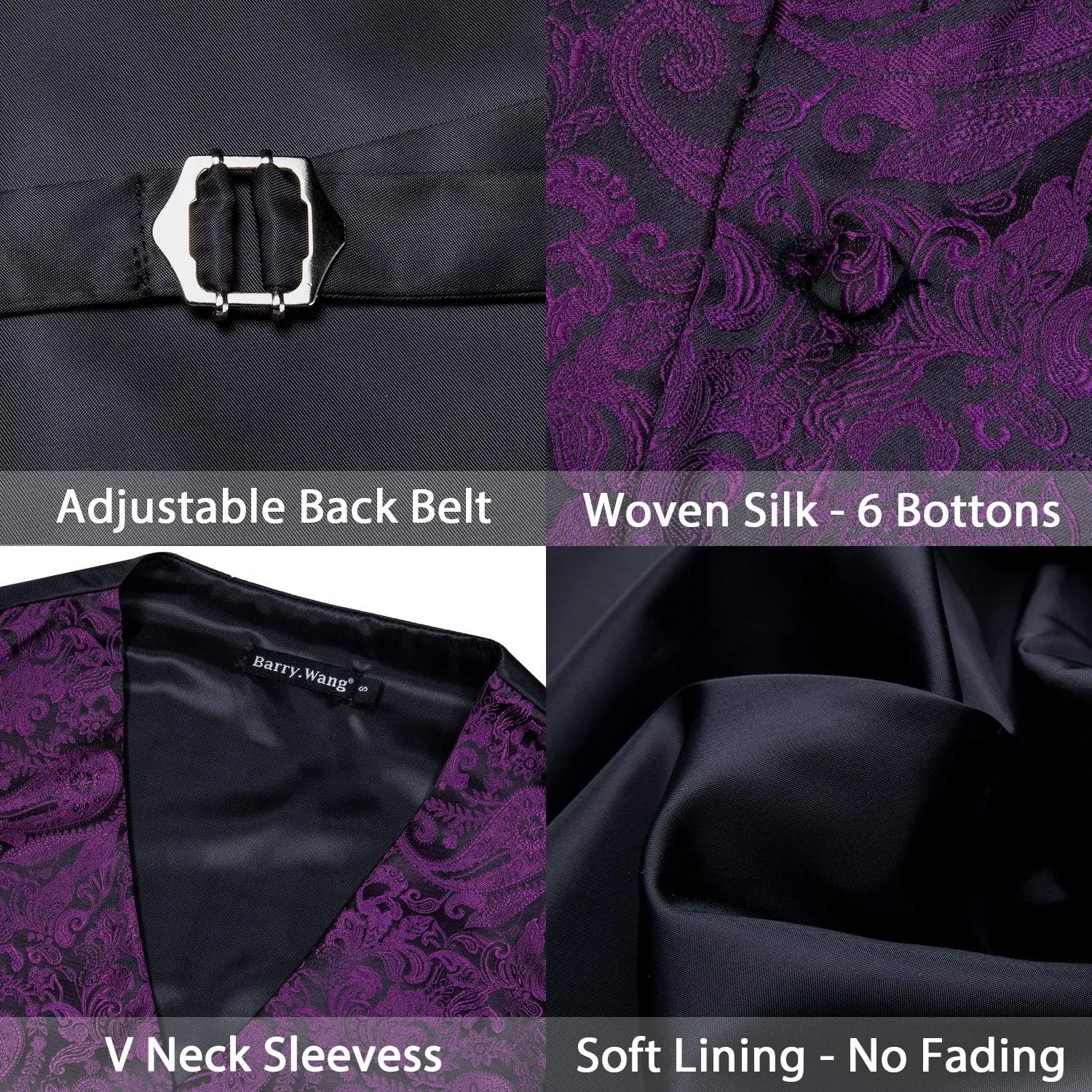 Barry.Wang Formal Men Vest Paisley Jacquard Silk Tie Suit Waistcoat Set Wedding 5PCS
