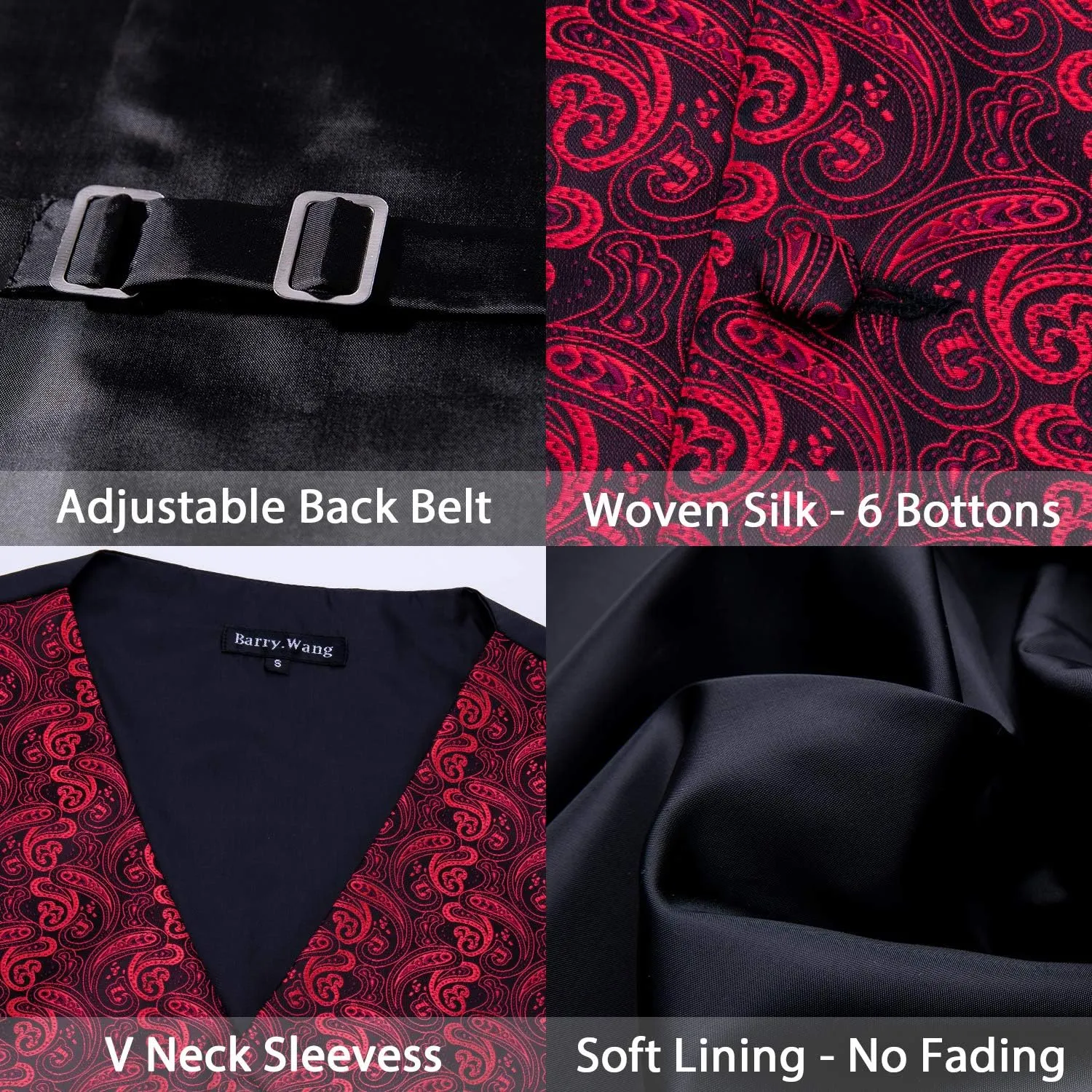 Barry.Wang Formal Men Vest Paisley Jacquard Silk Tie Suit Waistcoat Set Wedding 5PCS