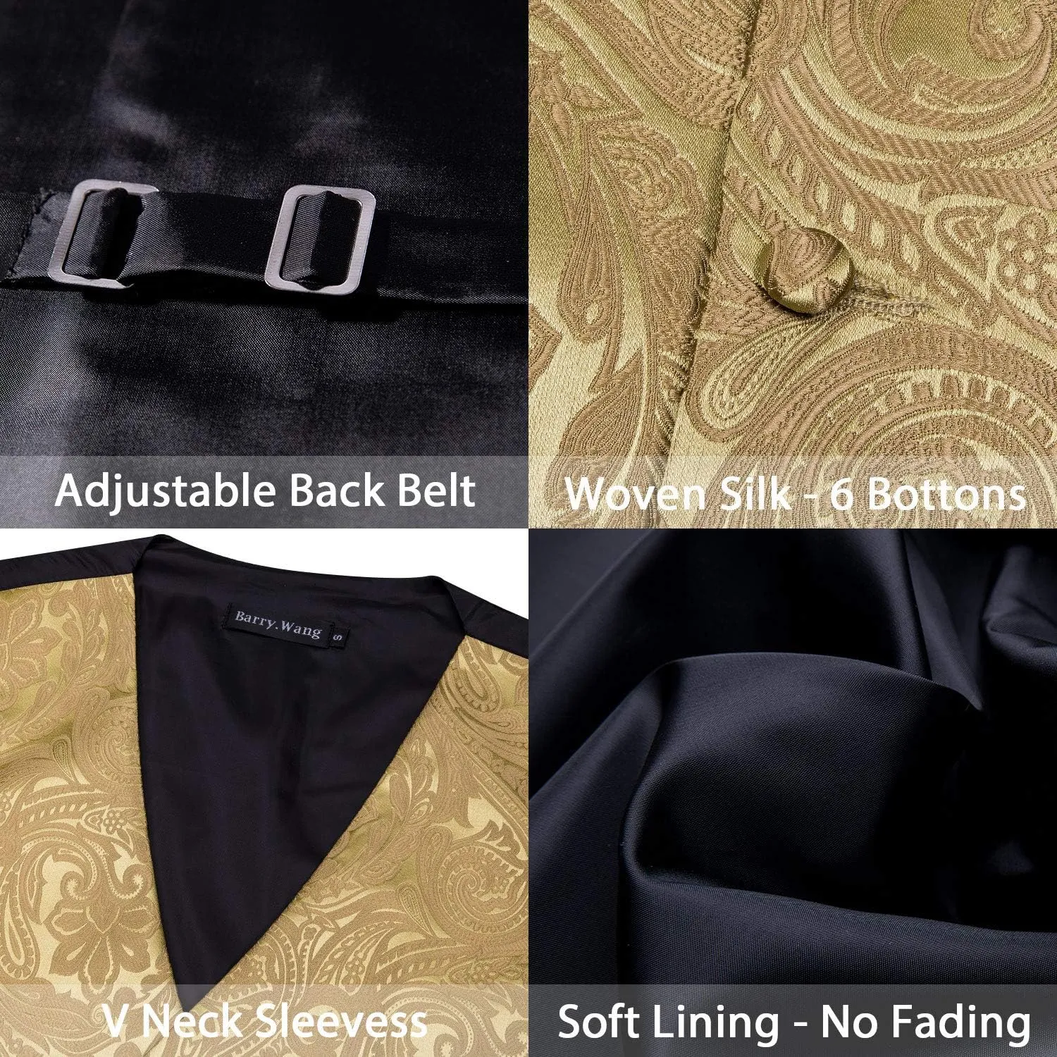 Barry.Wang Formal Men Vest Paisley Jacquard Silk Tie Suit Waistcoat Set Wedding 5PCS