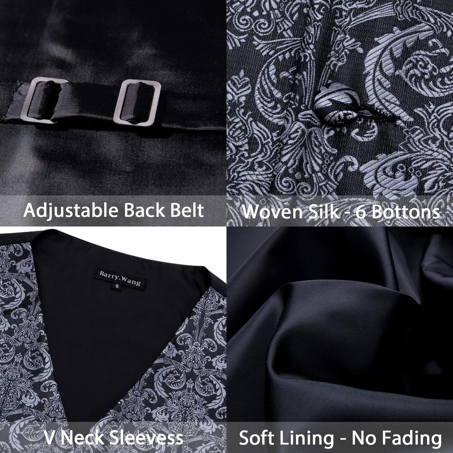 Barry.Wang Formal Men Vest Paisley Jacquard Silk Tie Suit Waistcoat Set Wedding 5PCS