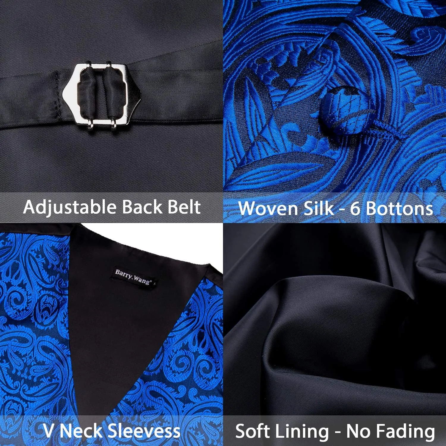Barry.Wang Formal Men Vest Paisley Jacquard Silk Tie Suit Waistcoat Set Wedding 5PCS