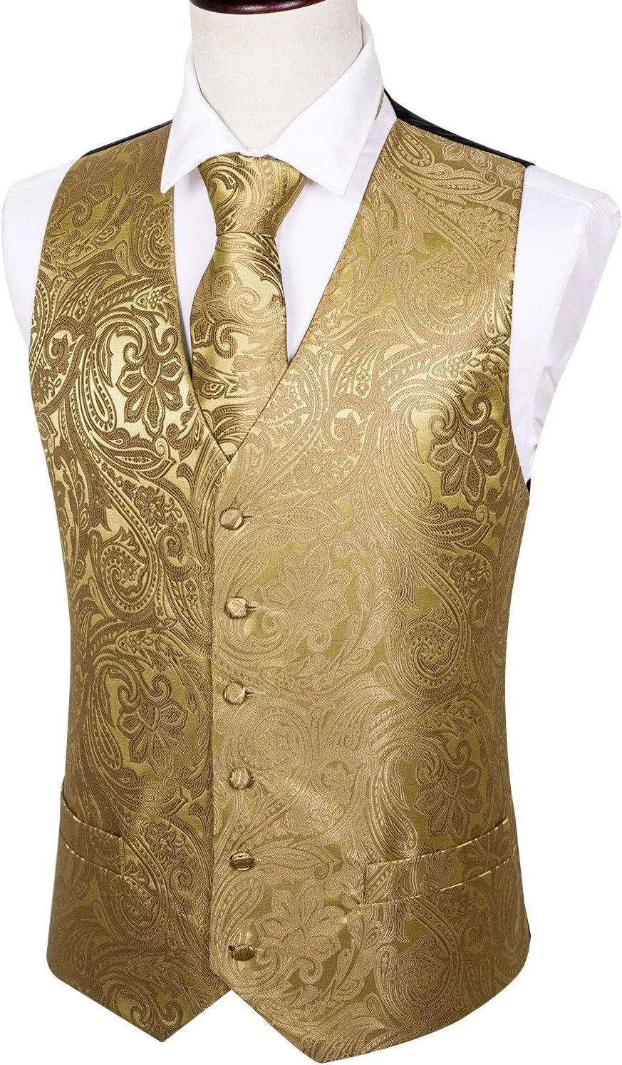 Barry.Wang Formal Men Vest Paisley Jacquard Silk Tie Suit Waistcoat Set Wedding 5PCS
