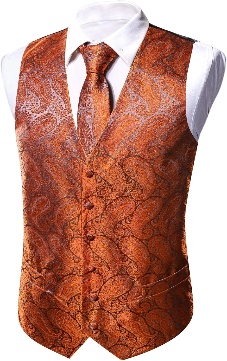 Barry.Wang Formal Men Vest Paisley Jacquard Silk Tie Suit Waistcoat Set Wedding 5PCS