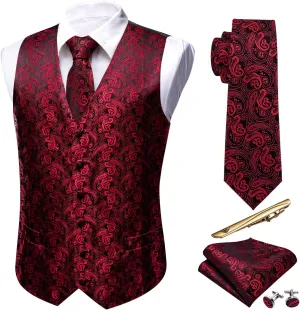 Barry.Wang Formal Men Vest Paisley Jacquard Silk Tie Suit Waistcoat Set Wedding 5PCS