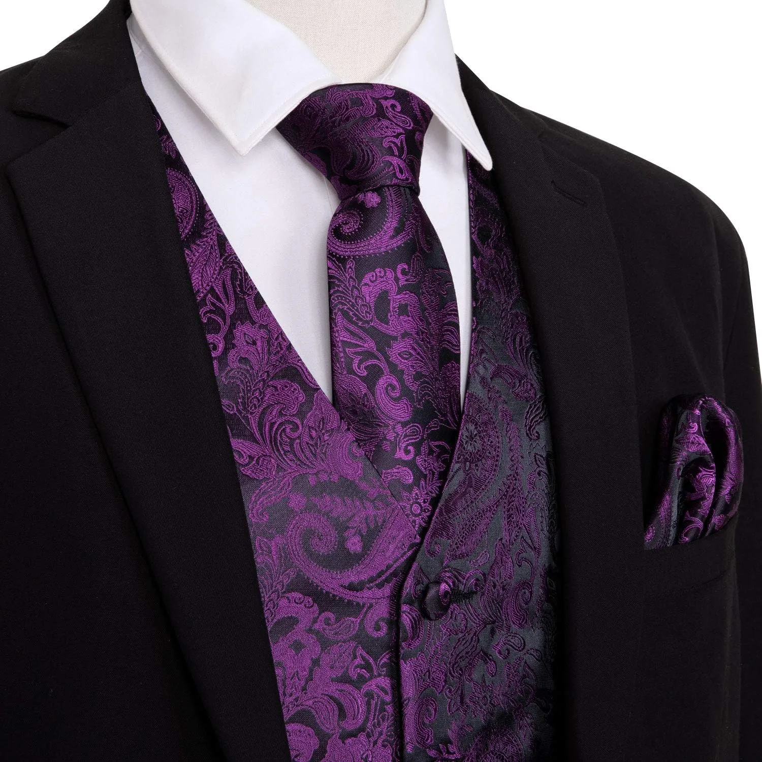 Barry.Wang Formal Men Vest Paisley Jacquard Silk Tie Suit Waistcoat Set Wedding 5PCS