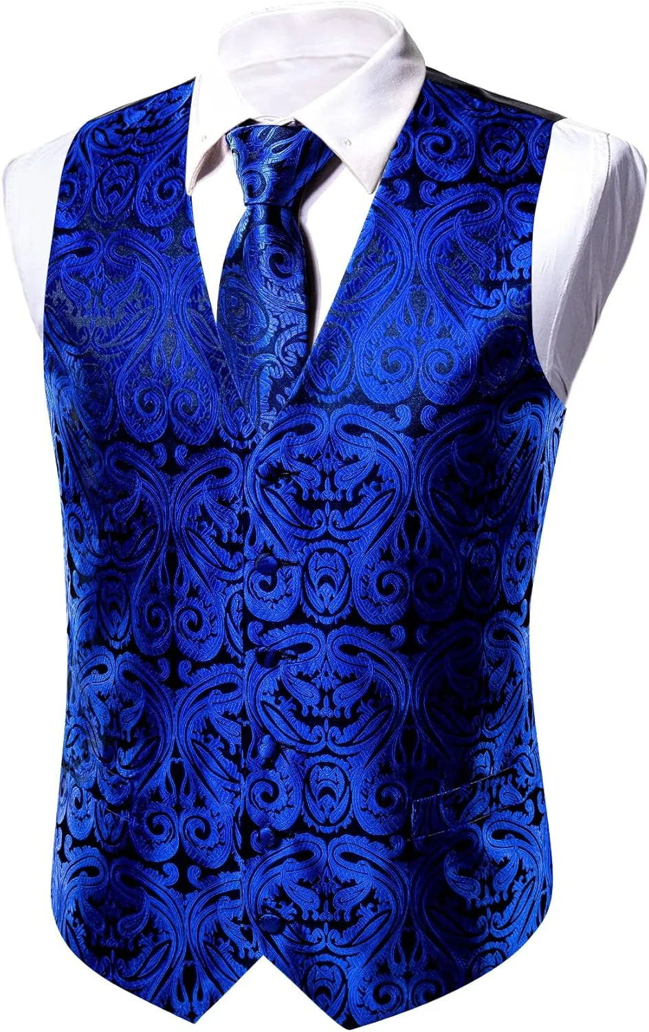 Barry.Wang Formal Men Vest Paisley Jacquard Silk Tie Suit Waistcoat Set Wedding 5PCS