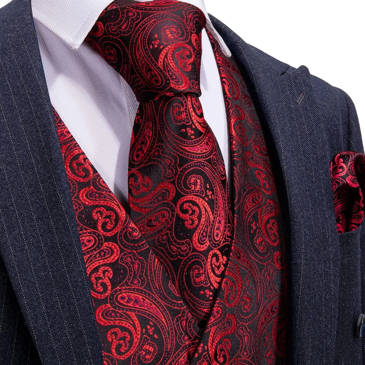 Barry.Wang Formal Men Vest Paisley Jacquard Silk Tie Suit Waistcoat Set Wedding 5PCS