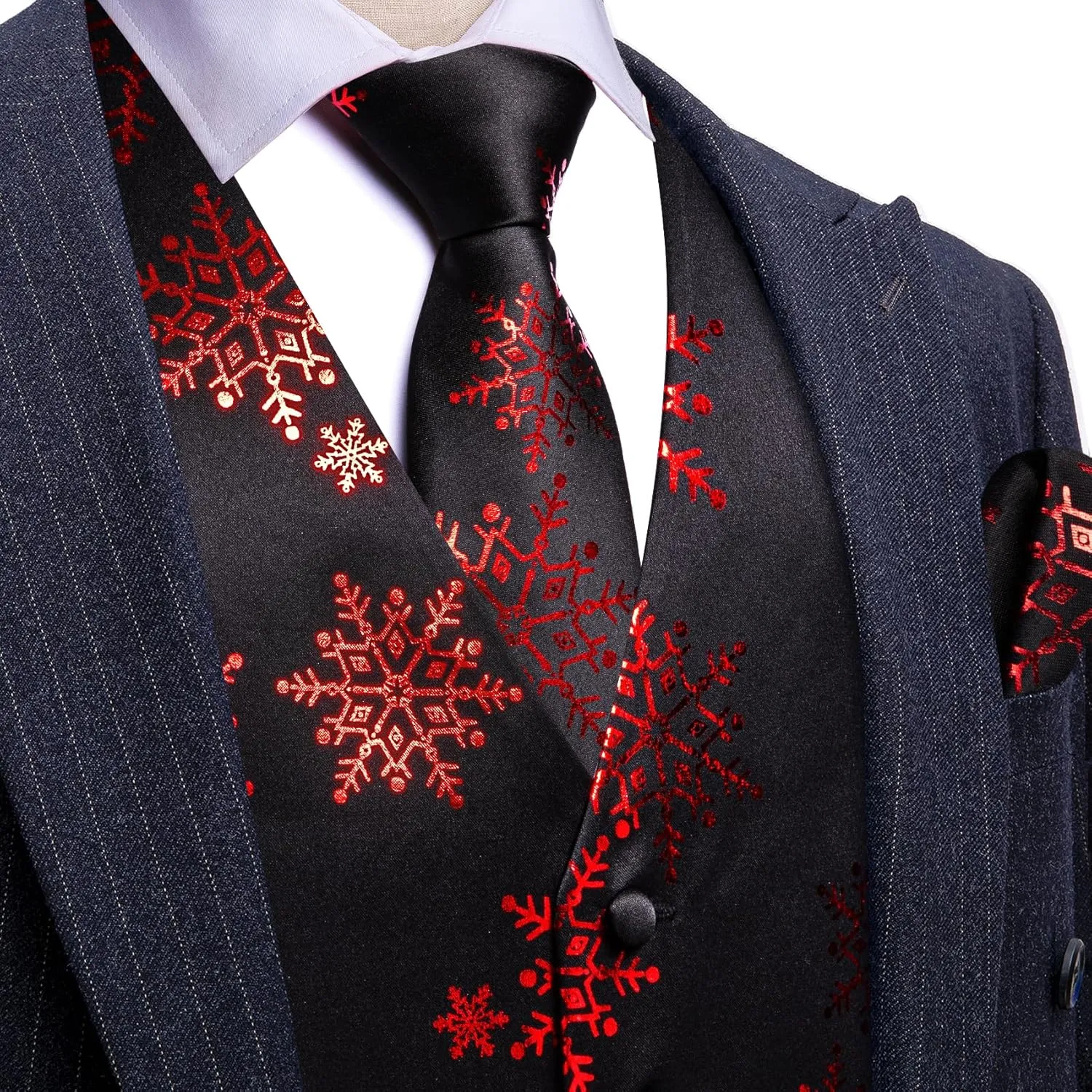 Barry.Wang Mens Red/Green Christmas Suit Vest Holiday Xmas Waistcoat Tie Set Party Tuxedo