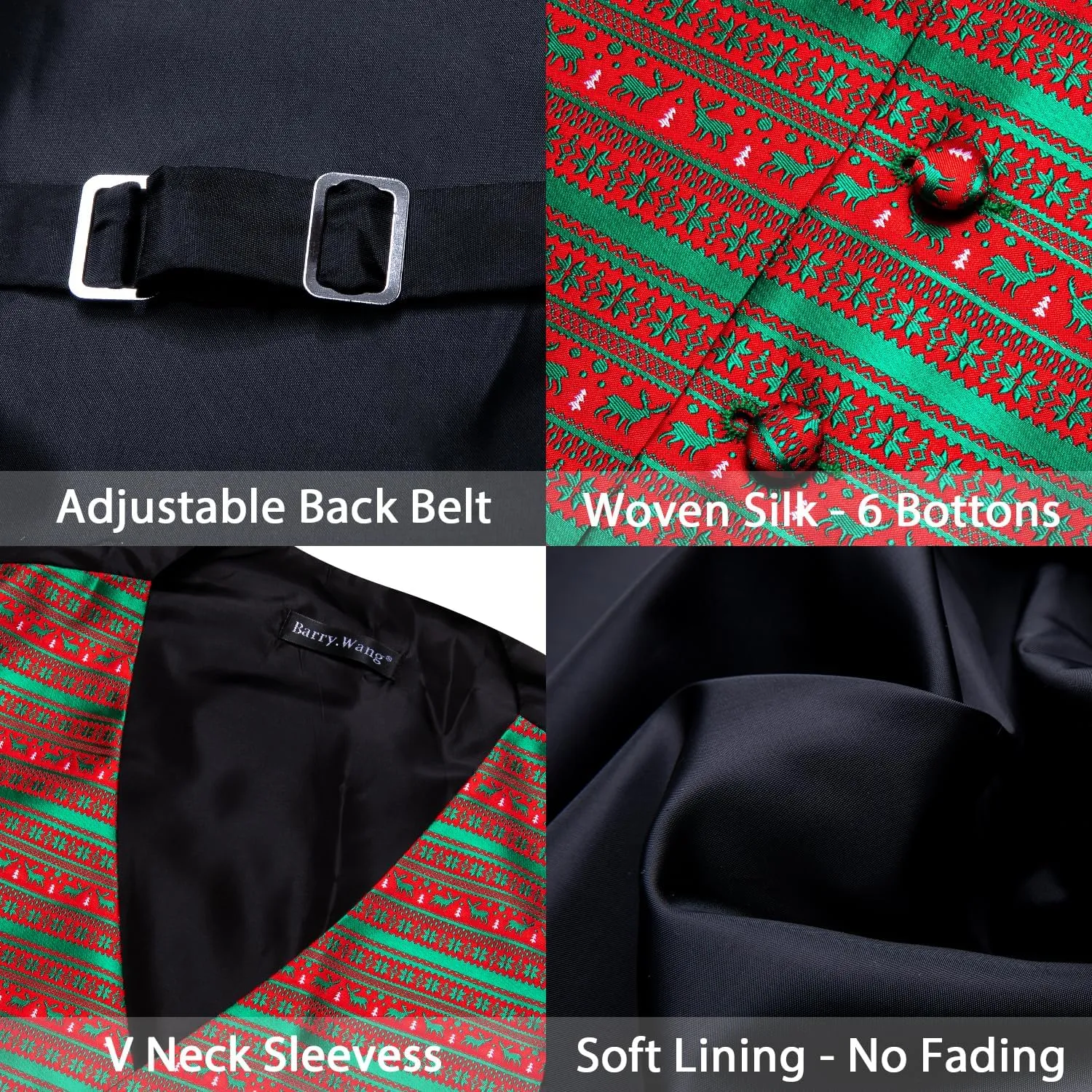 Barry.Wang Mens Red/Green Christmas Suit Vest Holiday Xmas Waistcoat Tie Set Party Tuxedo