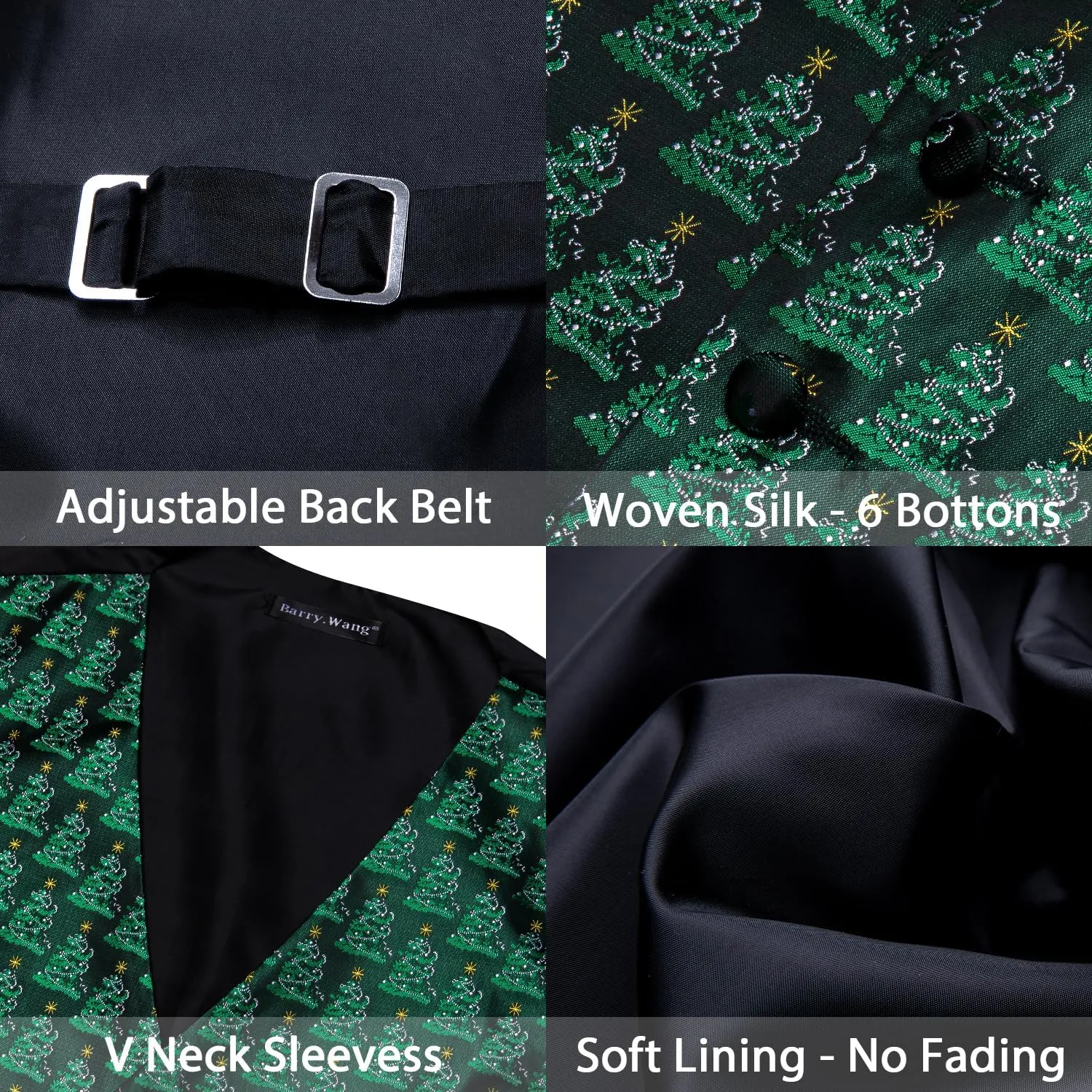 Barry.Wang Mens Red/Green Christmas Suit Vest Holiday Xmas Waistcoat Tie Set Party Tuxedo