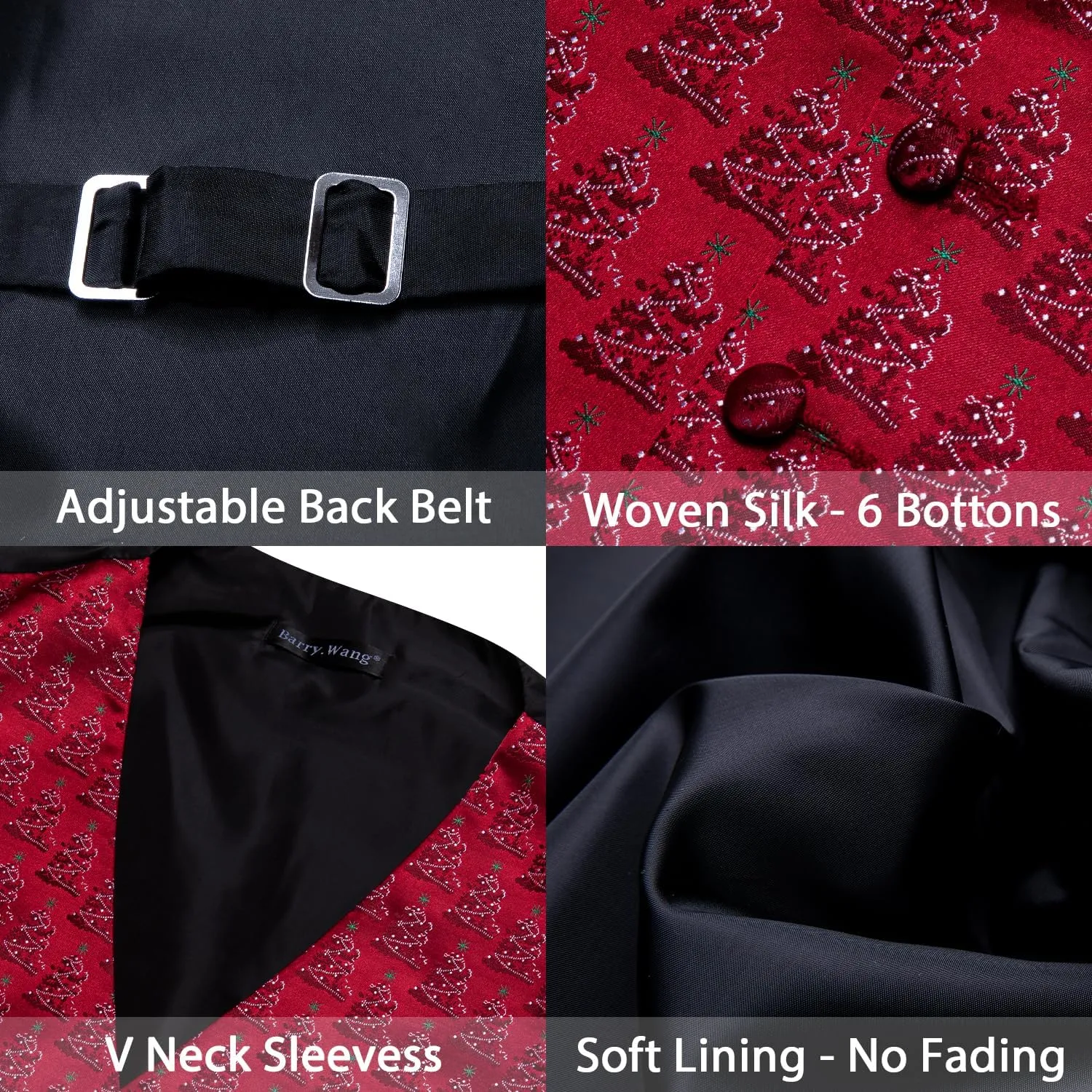 Barry.Wang Mens Red/Green Christmas Suit Vest Holiday Xmas Waistcoat Tie Set Party Tuxedo