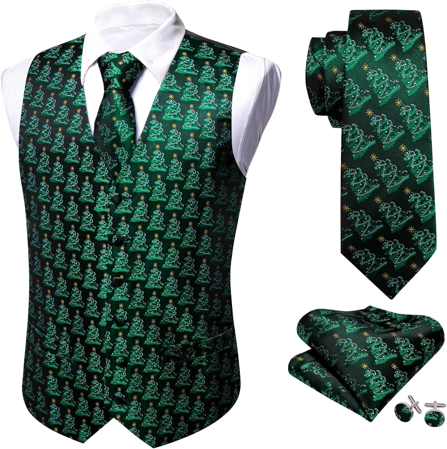 Barry.Wang Mens Red/Green Christmas Suit Vest Holiday Xmas Waistcoat Tie Set Party Tuxedo