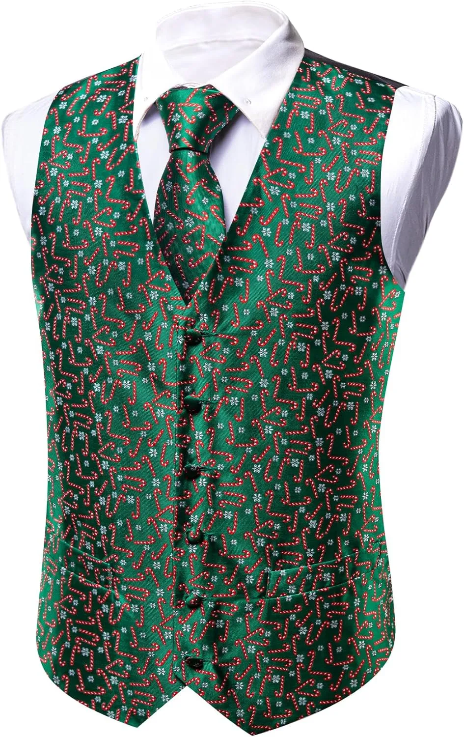 Barry.Wang Mens Red/Green Christmas Suit Vest Holiday Xmas Waistcoat Tie Set Party Tuxedo